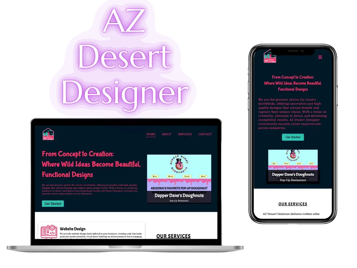 Preview of the AZ Desert Designer landing page displayed on a laptop and mobile device